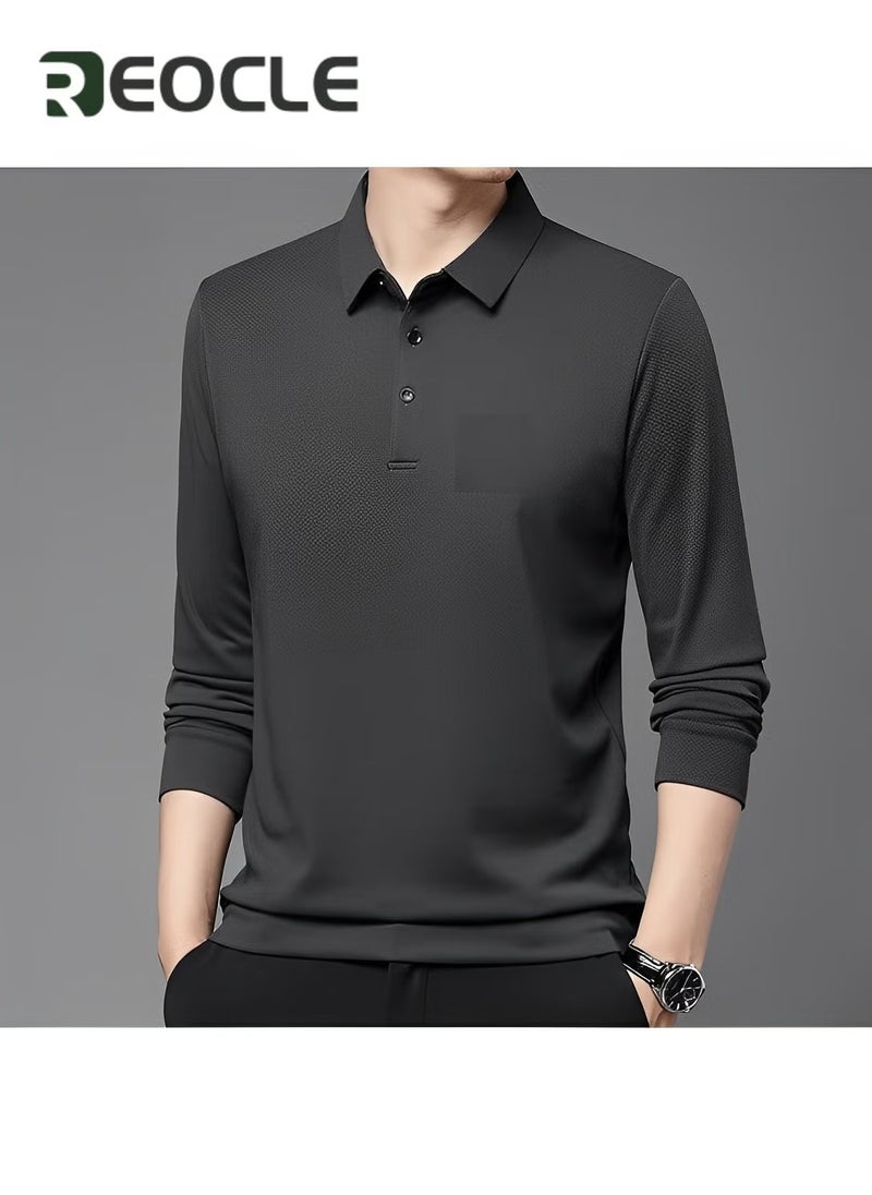 REOCLE Men's Polo Shirts Long Sleeve Casual Solid Stylish Dry Fit Performance Designed Collared Golf Polo Shirts - Image 3