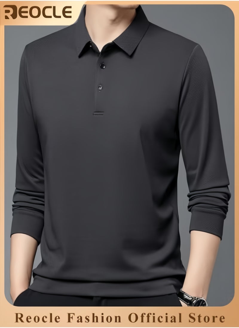 REOCLE Men's Polo Shirts Long Sleeve Casual Solid Stylish Dry Fit Performance Designed Collared Golf Polo Shirts - Image 1