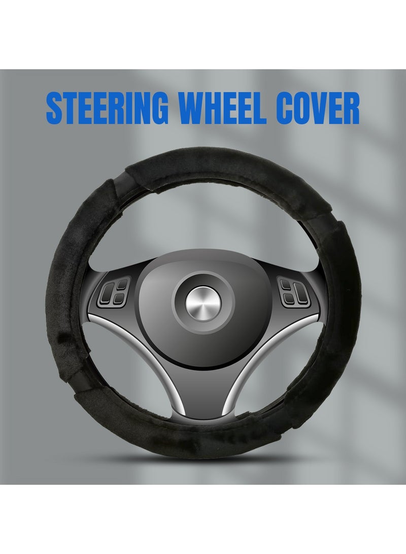 Agc Fluffy Steering Wheel Cover Smooth Fur Premium Car Steering Cover Size Medium 38cm Black - Image 1
