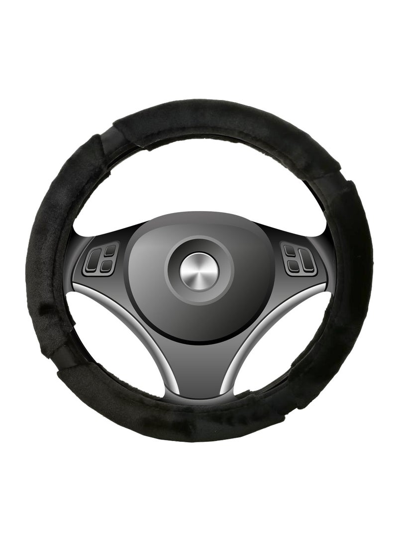 Agc Fluffy Steering Wheel Cover Smooth Fur Premium Car Steering Cover Size Medium 38cm Black - Image 2