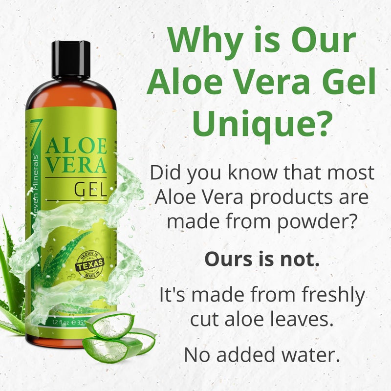 Seven Minerals Organic Aloe Vera Gel from freshly cut 100% Pure Aloe - Big 12oz - HighestQuality, Texas grown, Vegan, Unscented - For Face, Skin, Hair, Sunburn relief - Image 4