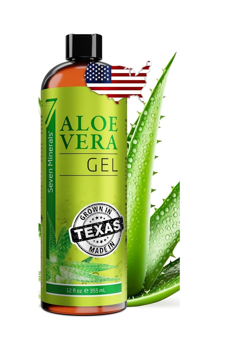 Seven Minerals Organic Aloe Vera Gel from freshly cut 100% Pure Aloe - Big 12oz - HighestQuality, Texas grown, Vegan, Unscented - For Face, Skin, Hair, Sunburn relief - Image 1