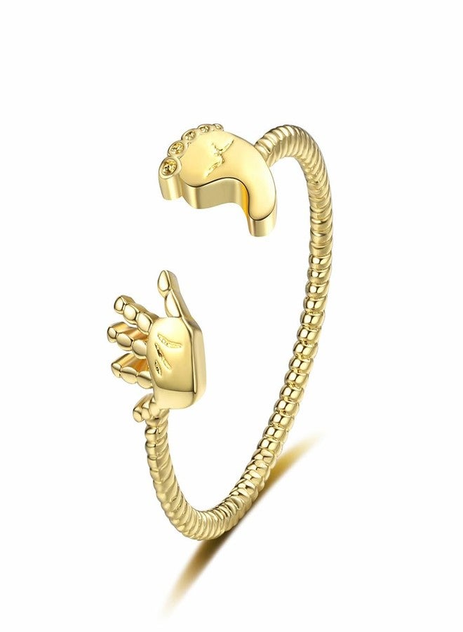 OIDIMS خاتم OIDIMS لطيف على شكل قدم ويد صغيرة للنساء والفتيات، تصميم فريد مفتوح للقدم واليد، مريح، قابل للتعديل، هدية مثالية للزوجة والابنة والأم في عيد الأم أو عيد الميلاد (ذهبي). - Image 1