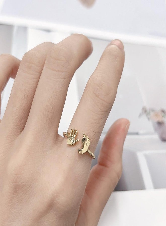 OIDIMS خاتم OIDIMS لطيف على شكل قدم ويد صغيرة للنساء والفتيات، تصميم فريد مفتوح للقدم واليد، مريح، قابل للتعديل، هدية مثالية للزوجة والابنة والأم في عيد الأم أو عيد الميلاد (ذهبي). - Image 2