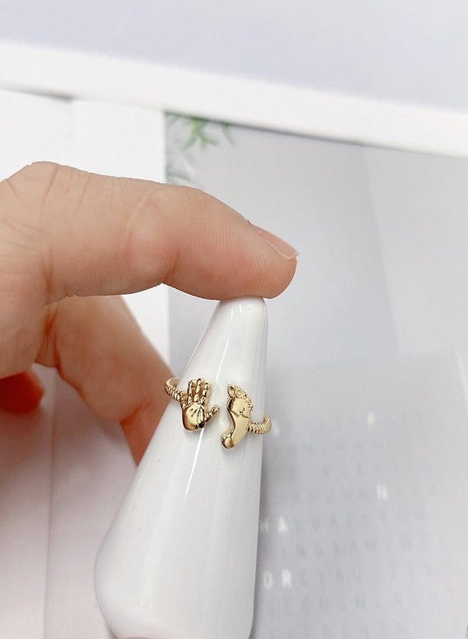 OIDIMS خاتم OIDIMS لطيف على شكل قدم ويد صغيرة للنساء والفتيات، تصميم فريد مفتوح للقدم واليد، مريح، قابل للتعديل، هدية مثالية للزوجة والابنة والأم في عيد الأم أو عيد الميلاد (ذهبي). - Image 5