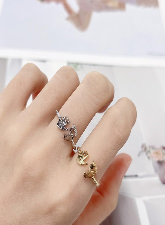 OIDIMS خاتم OIDIMS لطيف على شكل قدم ويد صغيرة للنساء والفتيات، تصميم فريد مفتوح للقدم واليد، مريح، قابل للتعديل، هدية مثالية للزوجة والابنة والأم في عيد الأم أو عيد الميلاد (ذهبي). - Image 3