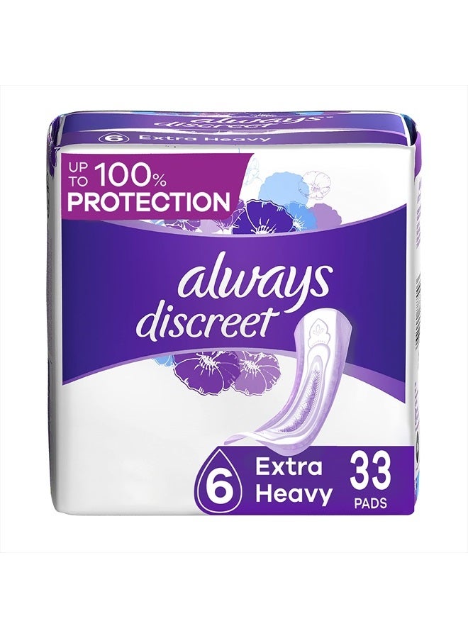 Always Discreet Incontinence Pads for Women and Postpartum Pads, Extra Heavy, 33 CT, up to 100% Bladder Leak Protection - Image 1