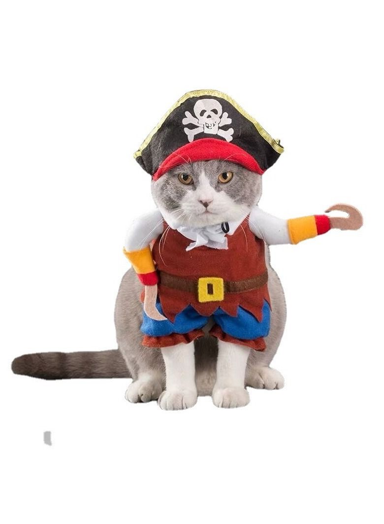 New Funny Pet Clothes Pirate Dog Cat Costume Suit Corsair Dressing up Party Apparel Clothing for Cat Dog Plus Hat - Image 1