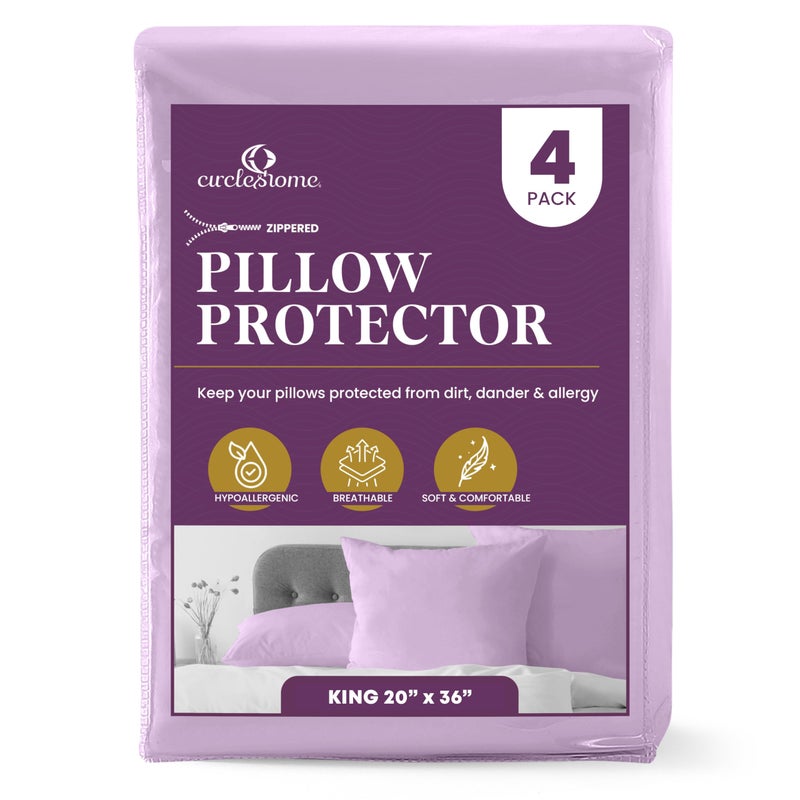 CirclesHome Pillow Protectors 4 Pack King Zippered - 100% Cotton Breathable Pillowcases - Protects Pillows from Dirt  Dust and Debris (King - Set of 4 - 20x36) - Image 1