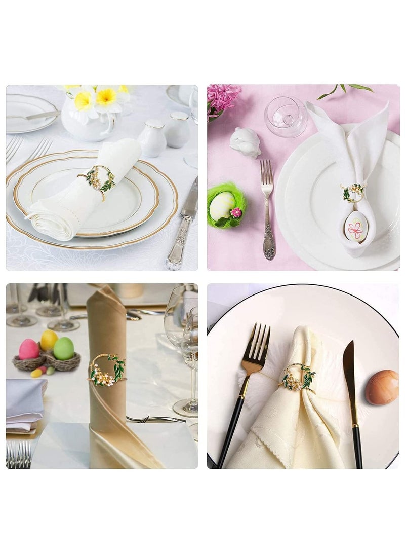 NIBEMINENT 6 PCS Pearl Flower Napkin Rings Wedding, Golden Serviette Buckle Holder for Family Gathering, Dinner Party Table Decoration (Golden)  - Image 5
