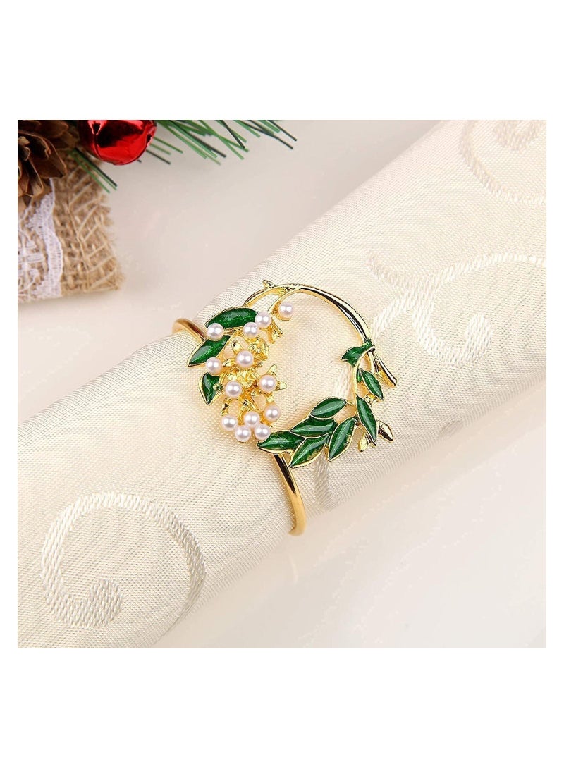 NIBEMINENT 6 PCS Pearl Flower Napkin Rings Wedding, Golden Serviette Buckle Holder for Family Gathering, Dinner Party Table Decoration (Golden)  - Image 3