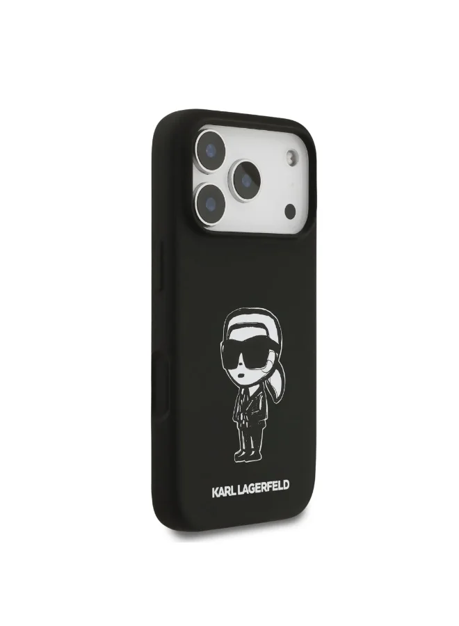 Karl Lagerfeld iPhone 17 Pro Case / Liquid Silicone Bakc Cover With Karl Sketch / Black