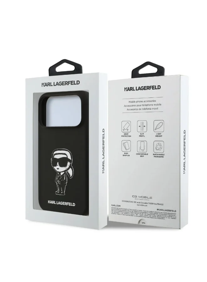 Karl Lagerfeld iPhone 17 Pro Case / Liquid Silicone Bakc Cover With Karl Sketch / Black