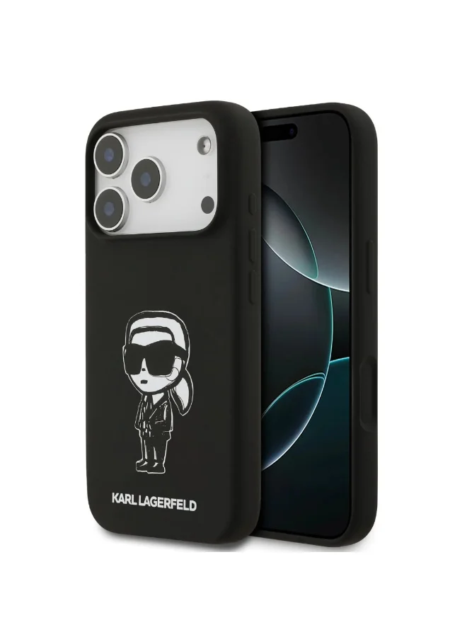Karl Lagerfeld iPhone 17 Pro Case / Liquid Silicone Bakc Cover With Karl Sketch / Black