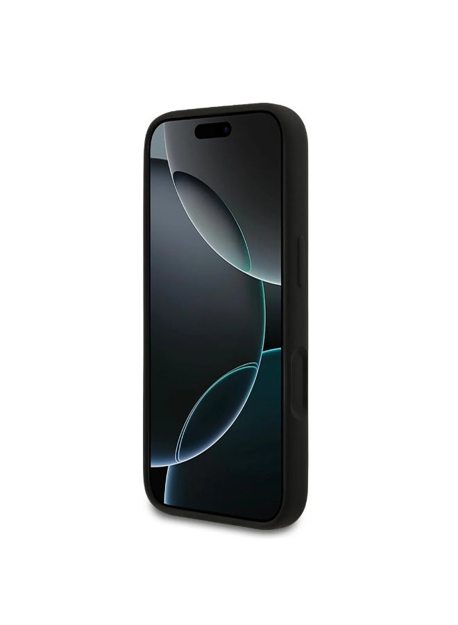 كارل لاغرفيلد جراب آيفون  برو  غطاء خلفي من السيليكون السائل مع رسم كارل  أسود - Image 4