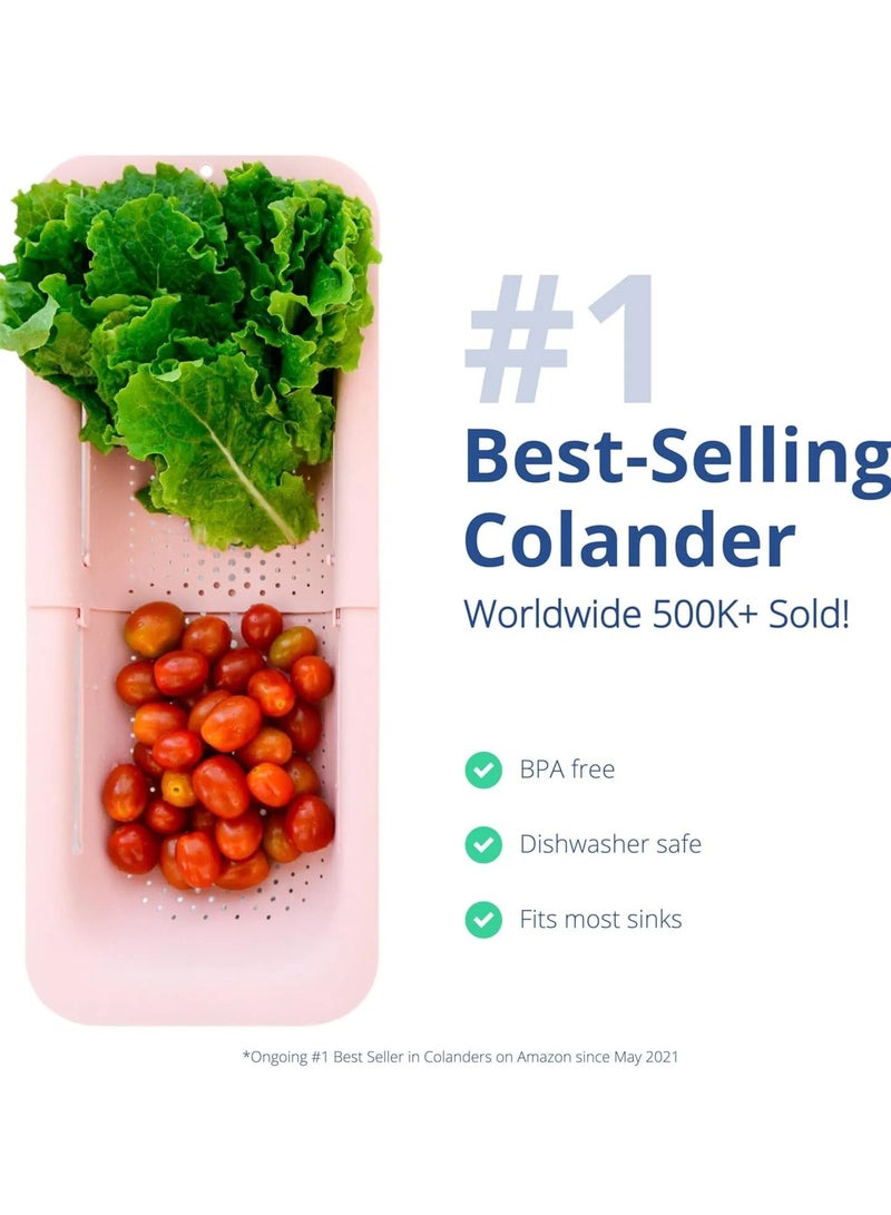 أونليماي فقط عبوتان من سلة مصفاة فوق الحوض - لغسل الخضراوات والفواكه، وتصفية المعكرونة المطبوخة وتجفيف الأطباق - قابلة للتمديد - أساسيات المطبخ المنزلية الجديدة (وردي أخضر) (7.9 عرض × 14.5-19.5 طول × 2.75 ارتفاع) - Image 4