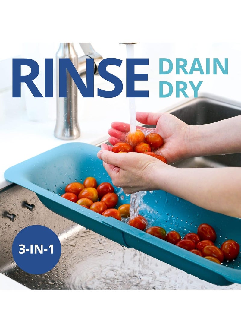 أونليماي فقط عبوتان من سلة مصفاة فوق الحوض - لغسل الخضراوات والفواكه، وتصفية المعكرونة المطبوخة وتجفيف الأطباق - قابلة للتمديد - أساسيات المطبخ المنزلية الجديدة (وردي أخضر) (7.9 عرض × 14.5-19.5 طول × 2.75 ارتفاع) - Image 3