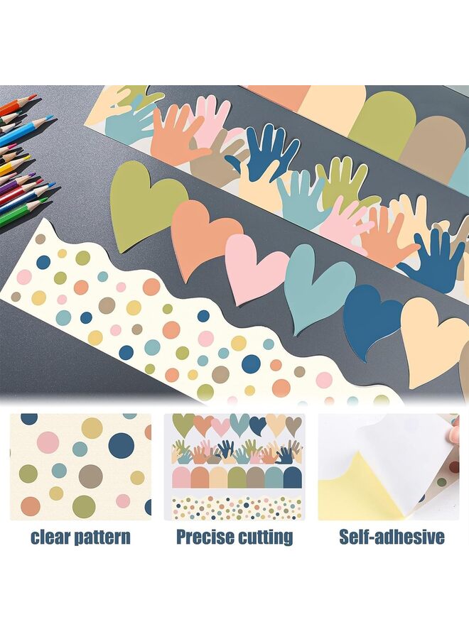 LAMAY Four-piece Bohemian-style blackboard/notice board wall tile decorative paper, classroom colorful border stickers, suitable for school blackboards, chalkboards, and desks. - Image 2