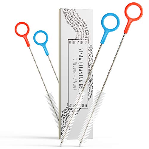 Buenalife Heavy Duty Cleaning Brushes Set of 4 - Extra Long Straw Cleaners for Metal and Plastic Reusable Drinking Straws, to Clean Small Spaces, Sippy Cups, Water Bottles - Sturdy Hard Brush Bristles - Image 1