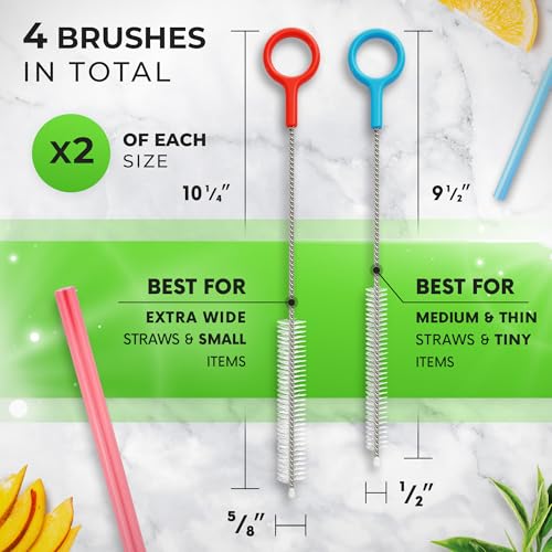 Buenalife Heavy Duty Cleaning Brushes Set of 4 - Extra Long Straw Cleaners for Metal and Plastic Reusable Drinking Straws, to Clean Small Spaces, Sippy Cups, Water Bottles - Sturdy Hard Brush Bristles - Image 2