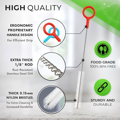 Buenalife Heavy Duty Cleaning Brushes Set of 4 - Extra Long Straw Cleaners for Metal and Plastic Reusable Drinking Straws, to Clean Small Spaces, Sippy Cups, Water Bottles - Sturdy Hard Brush Bristles - Image 3