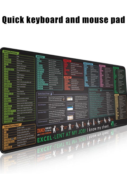 Excel Quick Keyboard and Mouse Pad - Extended Large XL Cheat Sheet Game mouse Pad | PC Office Spreadsheet Keyboard Pad | Anti-slip seam edge (800*300*3mm)