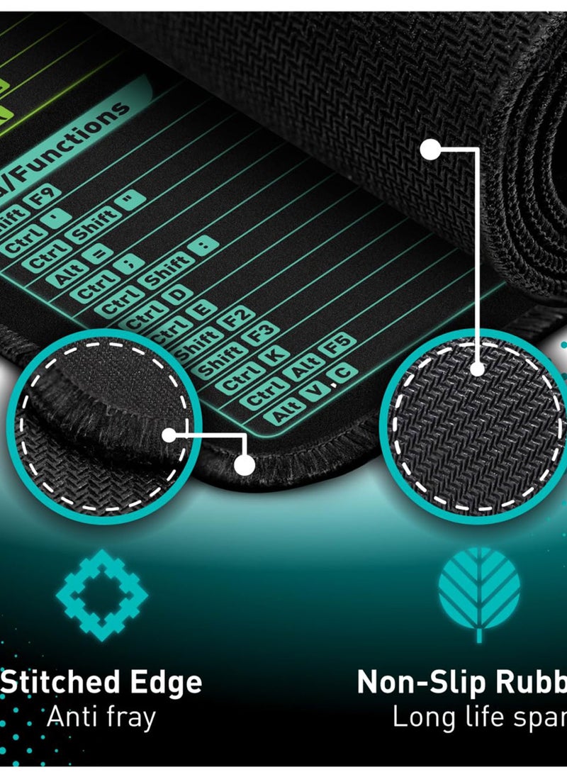 Excel Quick Keyboard and Mouse Pad - Extended Large XL Cheat Sheet Game mouse Pad | PC Office Spreadsheet Keyboard Pad | Anti-slip seam edge (800*300*3mm)