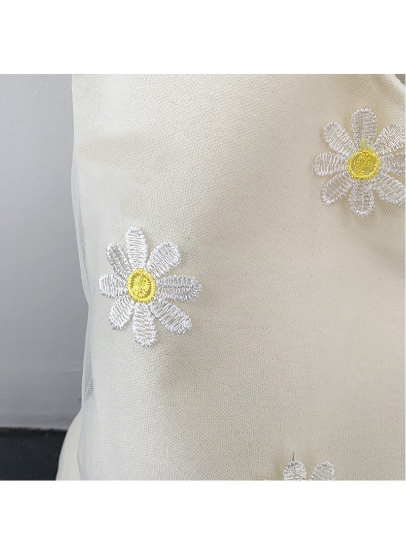 Women's Shoulder Tote Bag Canvas Handbag For Women Large Capacity Bucket Bag Fashionable Travel Messenger Shoulder Bag for Ladies Girls College Students White flower - Image 3