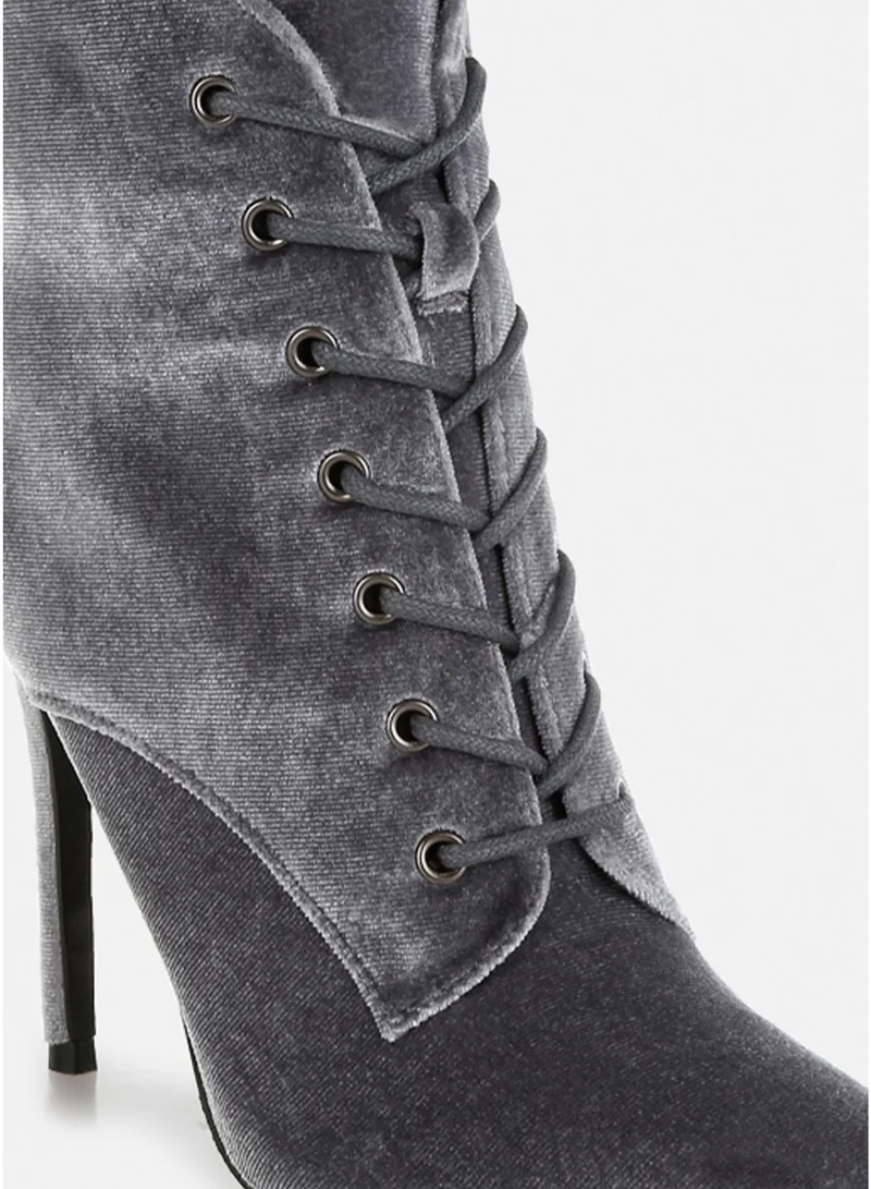 London Rag SH3337_GREY London Rag Velvet High Heeled Boots in Grey for Women | Best Price UAE