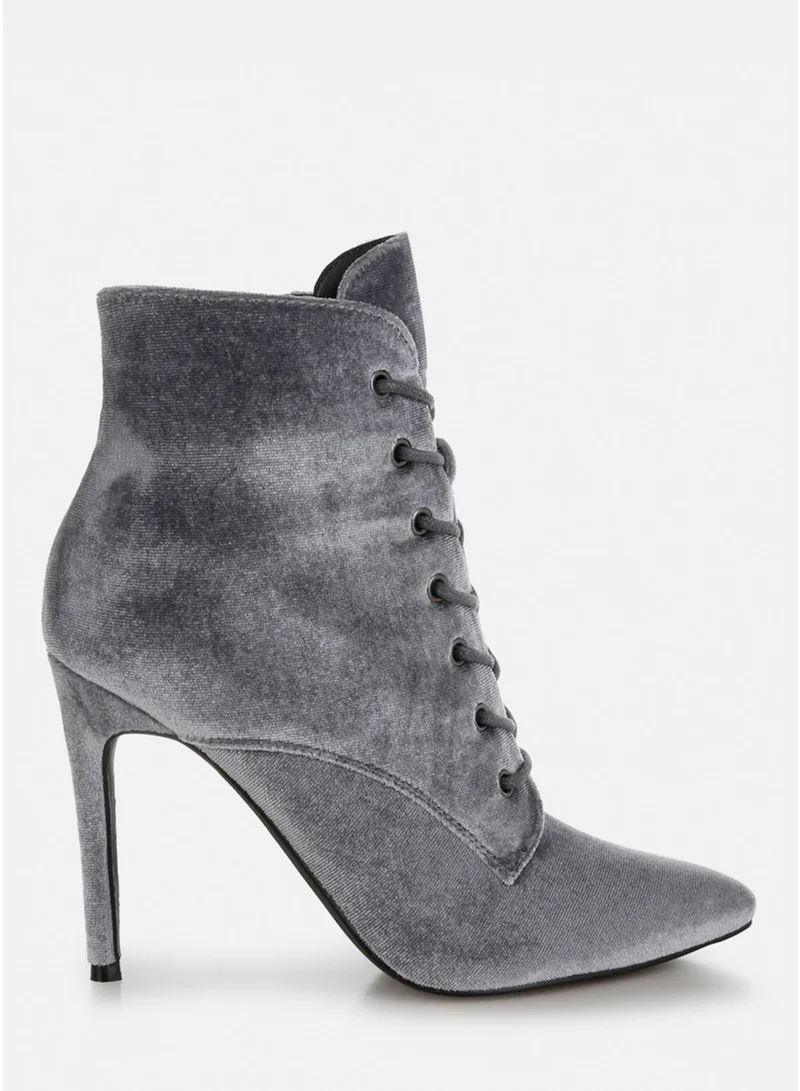 London Rag London Rag Velvet High Heeled Boots in Grey