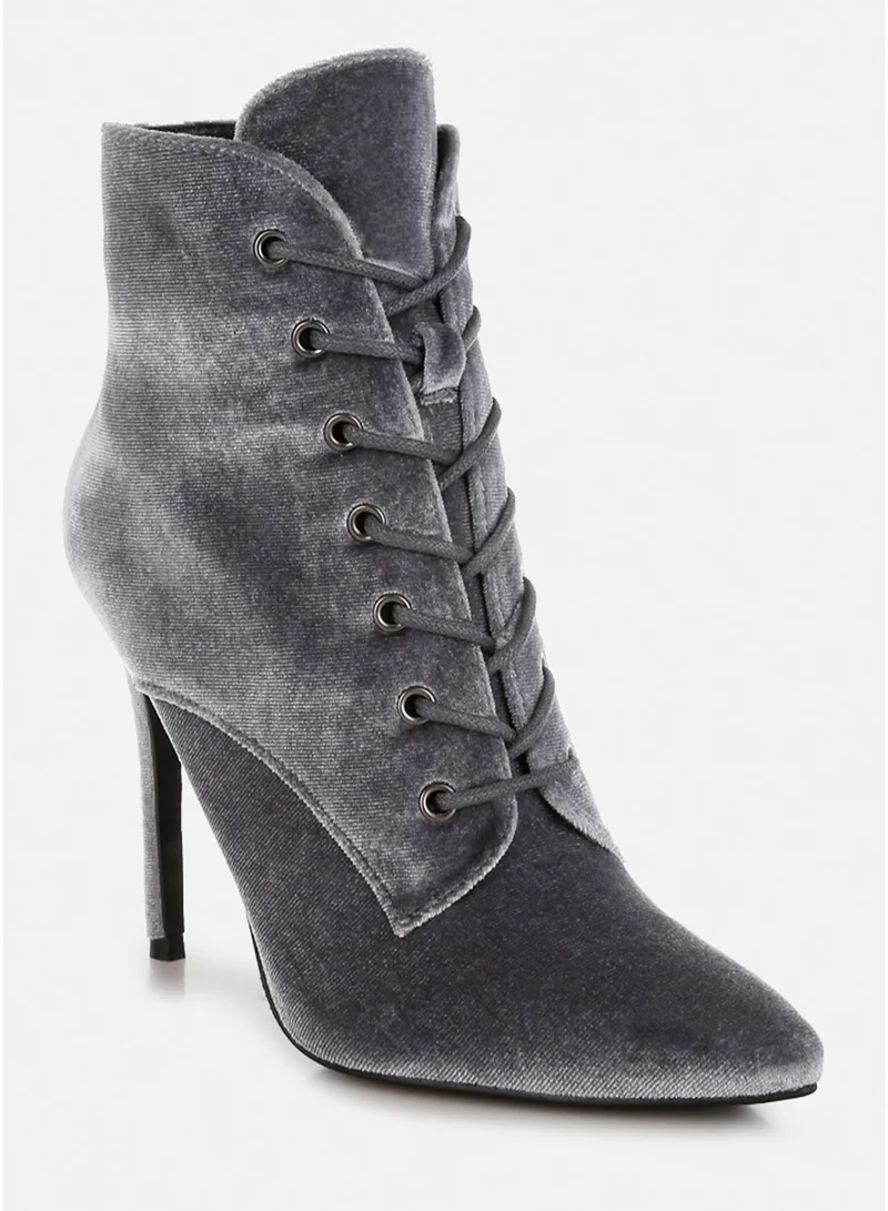 London Rag London Rag Velvet High Heeled Boots in Grey