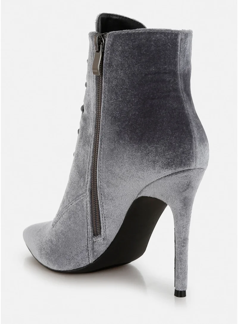 London Rag SH3337_GREY London Rag Velvet High Heeled Boots in Grey for Women | Best Price UAE