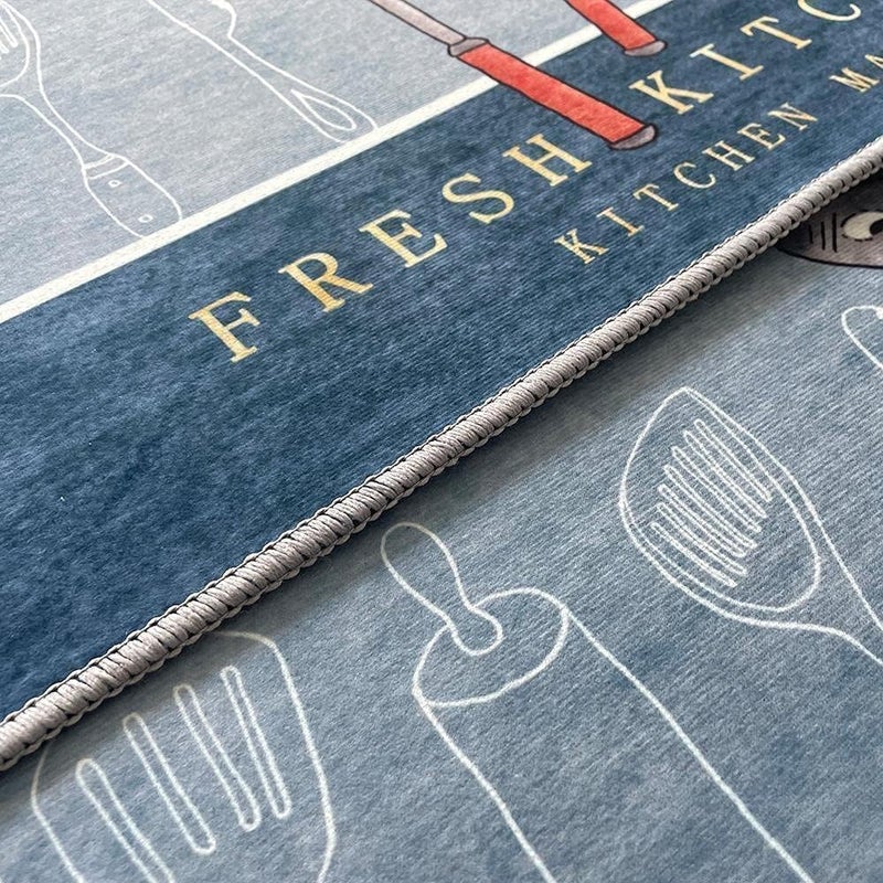 Foxelli Kitchen Mat Kitchen Mat With Runner Kitchen Tools Printed Thick AntiSlip Washable Creative Cooking Carpet Kitchen Mat 3d Printed Kitchen Mat Floor Mat Runner NonSlip Machine Washable Blue - Image 5