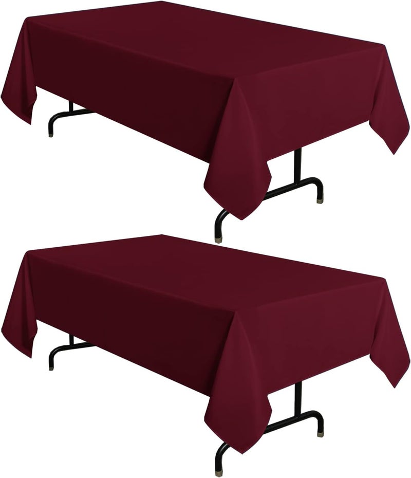 sancua 2 Pack Burgundy Tablecloth 54 x 78 Inch, Rectangle 4 Feet Table Cloth - Stain and Wrinkle Resistant Washable Polyester Table Cover for Dining Tables, Buffet Parties and Camping - Image 1