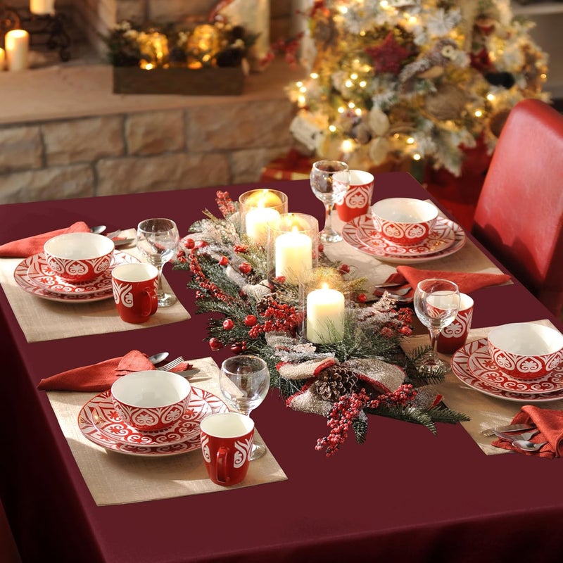 sancua 2 Pack Burgundy Tablecloth 54 x 78 Inch, Rectangle 4 Feet Table Cloth - Stain and Wrinkle Resistant Washable Polyester Table Cover for Dining Tables, Buffet Parties and Camping - Image 3