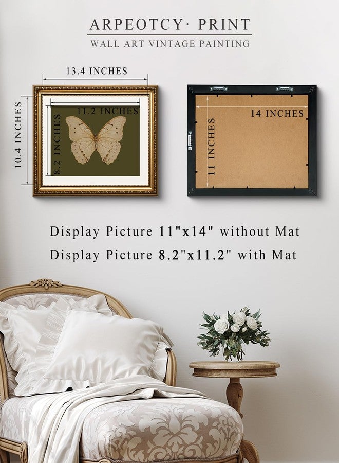 ARPEOTCY فن الجدار المؤطر بالذهب العتيق ARPEOTCY، لوحات فراشة بيضاء كلاسيكية بحجم 13x16 بوصة، مطبوعات قماشية باللون الأخضر الداكن مع إطار صورة عتيق، ديكور جداري فيكتوري للمعرض وغرفة المعيشة - Image 5