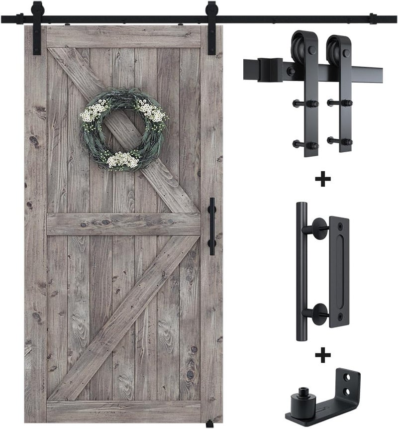 SMARTSTANDARD 6.8FT Sliding Barn Door Hardware Kit (Include 6.8ft Track Kit & Pull Handle Set & Floor Guide), Smoothly and Quietly, Easy to Install, Fit 36"-40" Wide Door Panel (J Shape) - Image 1