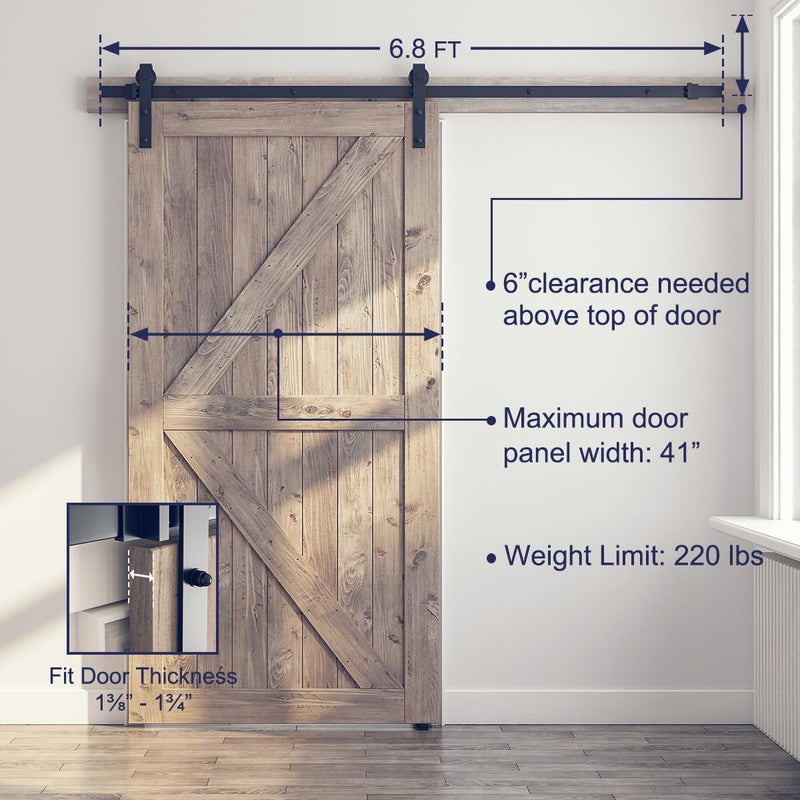 SMARTSTANDARD 6.8FT Sliding Barn Door Hardware Kit (Include 6.8ft Track Kit & Pull Handle Set & Floor Guide), Smoothly and Quietly, Easy to Install, Fit 36"-40" Wide Door Panel (J Shape) - Image 4