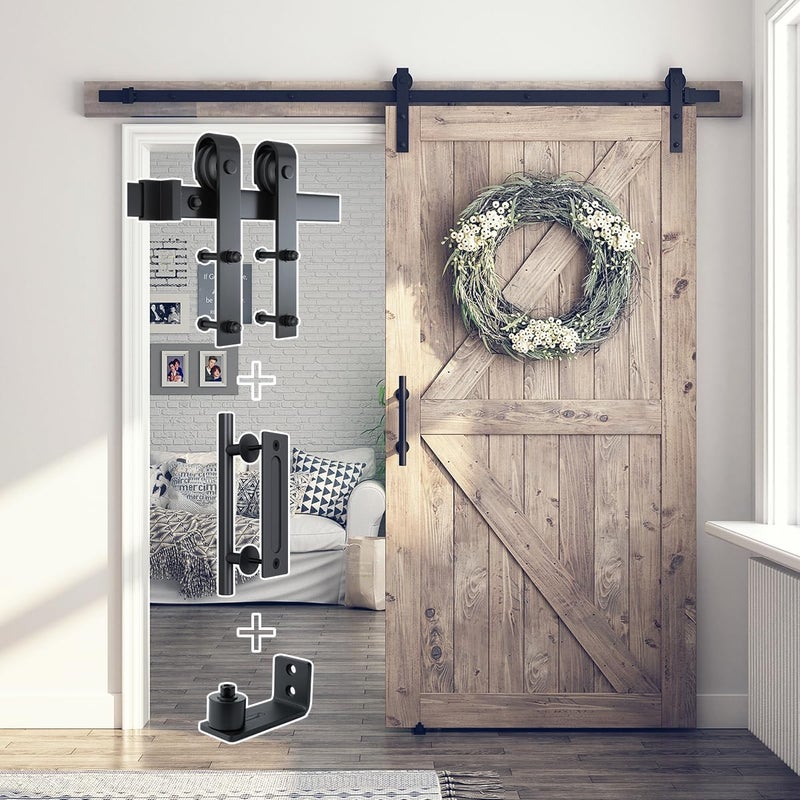 SMARTSTANDARD 6.8FT Sliding Barn Door Hardware Kit (Include 6.8ft Track Kit & Pull Handle Set & Floor Guide), Smoothly and Quietly, Easy to Install, Fit 36"-40" Wide Door Panel (J Shape) - Image 3