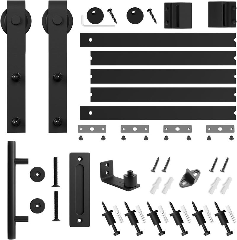 SMARTSTANDARD 6.8FT Sliding Barn Door Hardware Kit (Include 6.8ft Track Kit & Pull Handle Set & Floor Guide), Smoothly and Quietly, Easy to Install, Fit 36"-40" Wide Door Panel (J Shape) - Image 5