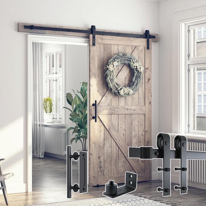 SMARTSTANDARD 6.8FT Sliding Barn Door Hardware Kit (Include 6.8ft Track Kit & Pull Handle Set & Floor Guide), Smoothly and Quietly, Easy to Install, Fit 36"-40" Wide Door Panel (J Shape) - Image 2