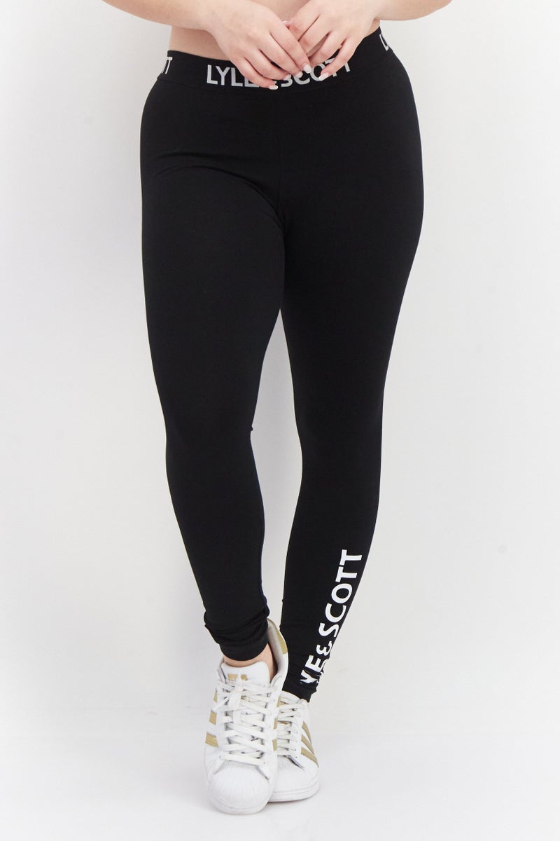 Lyle & Scott Women Sportswear Fit Brand Logo Training Leggings, Black - Image 1