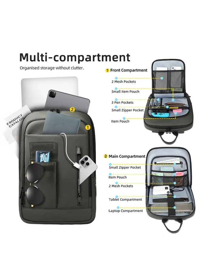 موبكوس حقيبة ظهر موبكوس الخضراء 8966، حقيبة ظهر فاخرة مقاومة للماء ومضادة للسرقة للكمبيوتر المحمول مع منفذ شحن USB - حقيبة ظهر أكسفورد للسفر والعمل للرجال والنساء، حقيبة عمل وجامعة نحيفة وخفيفة الوزن