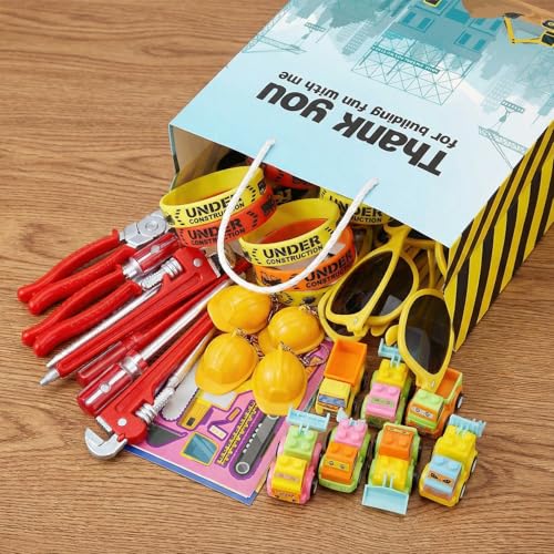 Party Propz Construction Theme Birthday Return Gifts for Kids - 70 Pcs,3D Toys,Tool Pen,Key Chain,Eyeglasses,Slap Bands, Gift Bag, Construction Theme Decoration, Birthday Return Gift for Kids 6-12 - Image 3