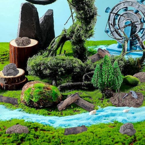 Morofme 7pcs Artificial Tree Stump Fake Rocks Plastic Tree Trunk Micro-Landscape Stone Figurines Plastic Wood Diorama Stumps Ornaments Miniature Stone for Projects Sand Table Landscape Train Garden - Image 4