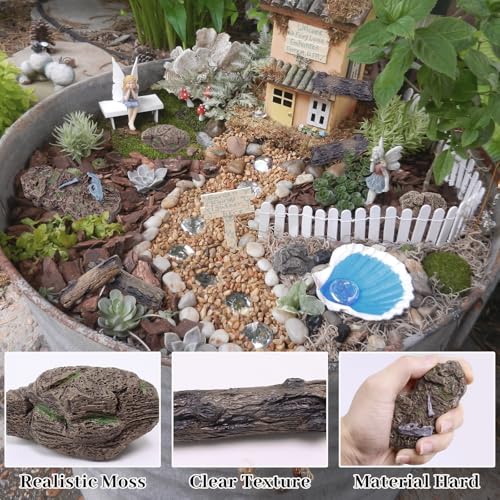 Morofme 7pcs Artificial Tree Stump Fake Rocks Plastic Tree Trunk Micro-Landscape Stone Figurines Plastic Wood Diorama Stumps Ornaments Miniature Stone for Projects Sand Table Landscape Train Garden - Image 2