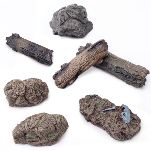 Morofme 7pcs Artificial Tree Stump Fake Rocks Plastic Tree Trunk Micro-Landscape Stone Figurines Plastic Wood Diorama Stumps Ornaments Miniature Stone for Projects Sand Table Landscape Train Garden - Image 1