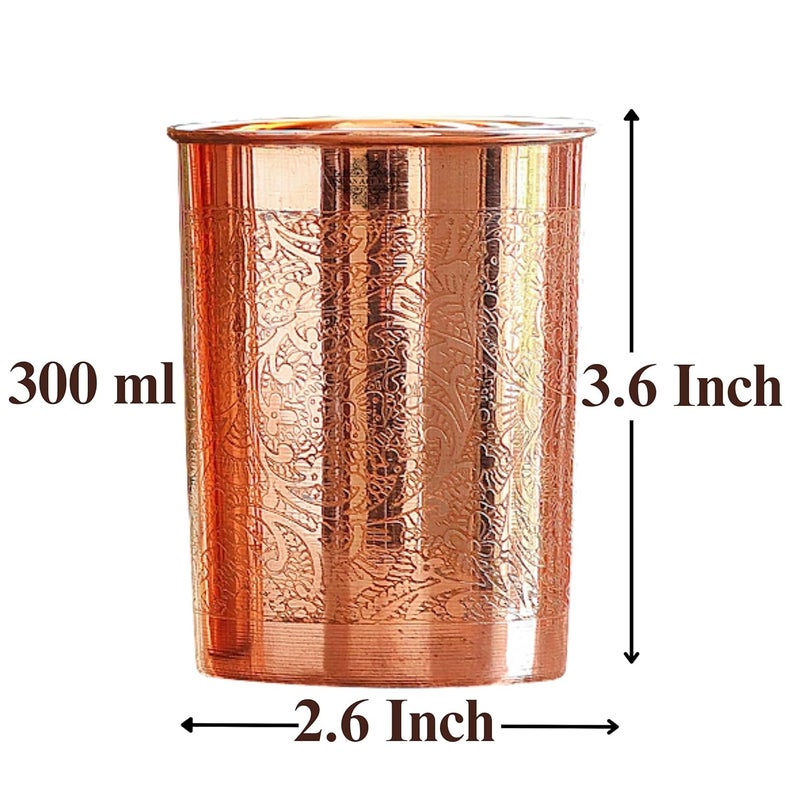 INDIAN ART VILLA INDIAN ART VILLA Pure Copper Embossed Design Glass 275 ML Copper Tumbler for Water Drinking Elegant Drinkware Serveware Perfect for Gifting Home and Festive Dcor Set of 6 - Image 5