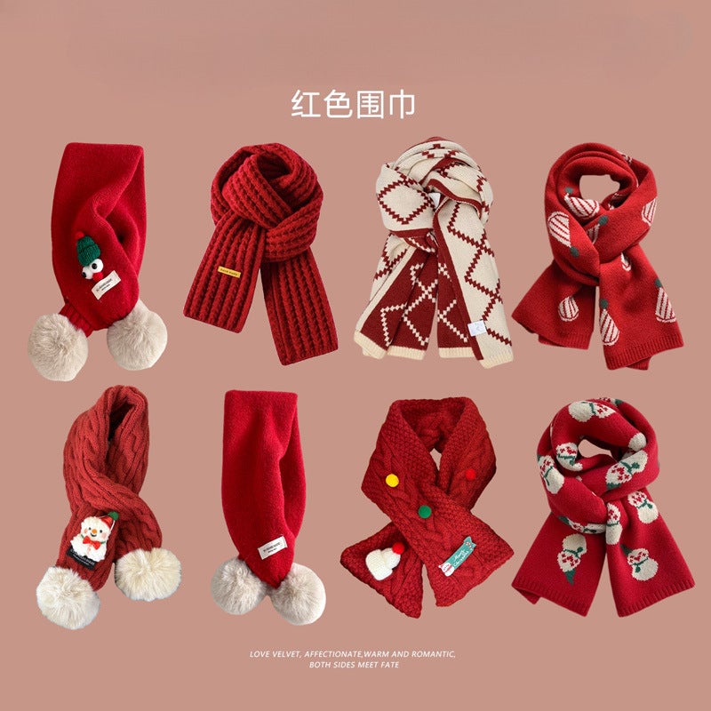 Children'S Scarf Red Christmas Boys And Girls Year Thickeneded Warm Knitted Wool Baby Scarf - Image 2