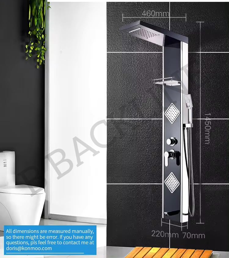 B Backline Shower Panel for Bathroom Full Set | 5 Function Shower System | Hot & Cold Water Adjustable | Hand Shower | Body Spray | Water Spout | Shower Panel For Bathroom (Black Chrome Glossy) - Image 4